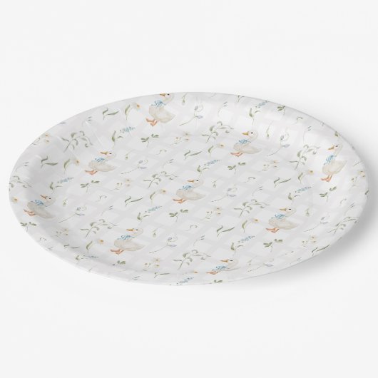 Gekke Goose Blue Bow Floral Baby shower Papieren Bordje (Gekanteld)