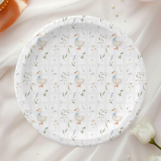 Gekke Goose Blue Bow Floral Baby shower Papieren Bordje