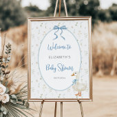 Gekke Goose Blue Bow Floral Baby shower Welkom Poster