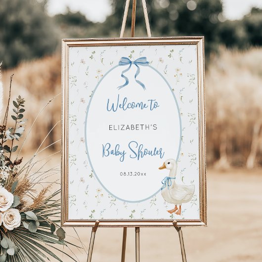 Gekke Goose Blue Bow Floral Baby shower Welkom Poster