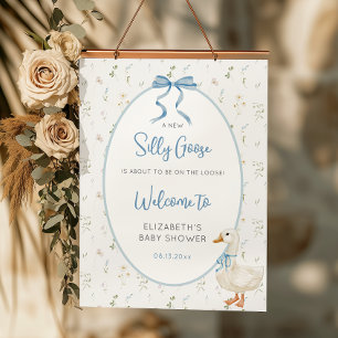 Gekke Goose Blue Bow Floral Baby shower Welkom Poster