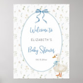 Gekke Goose Blue Bow Floral Baby shower Welkom Poster (Voorkant)