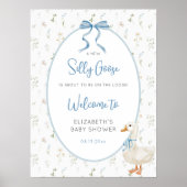 Gekke Goose Blue Bow Floral Baby shower Welkom Poster (Voorkant)