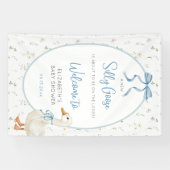 Gekke Goose Blue Bow Floral Baby shower Welkom Spandoek (Horizontaal)