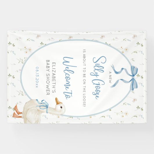 Gekke Goose Blue Bow Floral Baby shower Welkom Spandoek (Horizontaal)