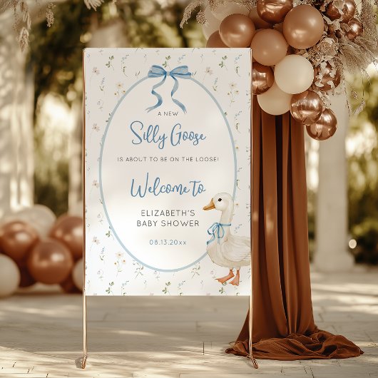 Gekke Goose Blue Bow Floral Baby shower Welkom Spandoek