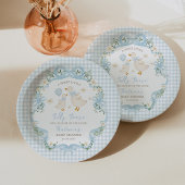 Gekke Goose Blue Bow Gingham Boy Baby shower Papieren Bordje