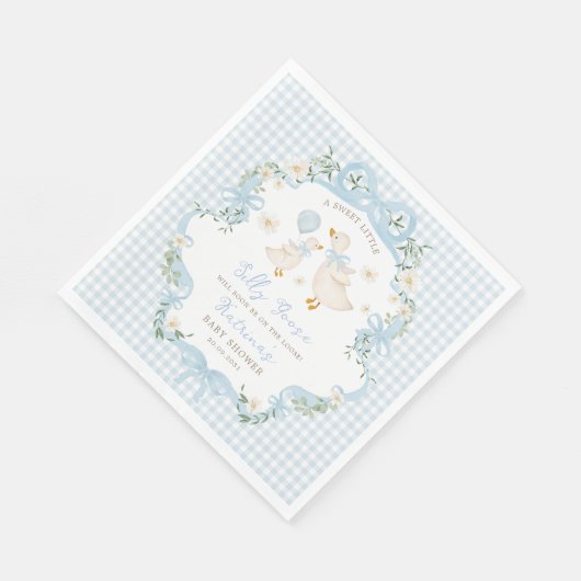 Gekke Goose Blue Bow Gingham Boy Baby shower Servet (Hoek)
