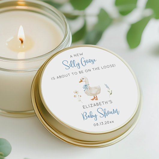 Gekke Goose Blue Bow Wildflower Boy Baby shower Ronde Sticker