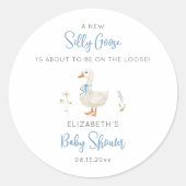 Gekke Goose Blue Bow Wildflower Boy Baby shower Ronde Sticker (Voorkant)