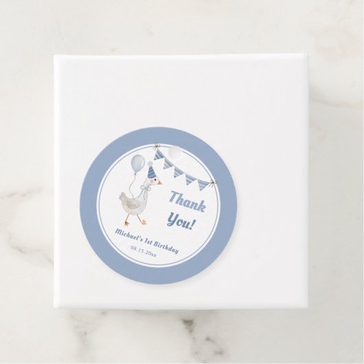 Gekke Goose Blue Boy Verjaardag Bedankjes Labels (In situ)