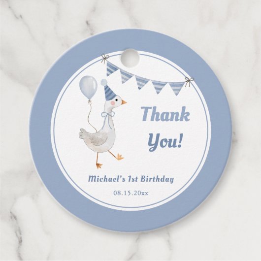 Gekke Goose Blue Boy Verjaardag Bedankjes Labels (Voorkant)