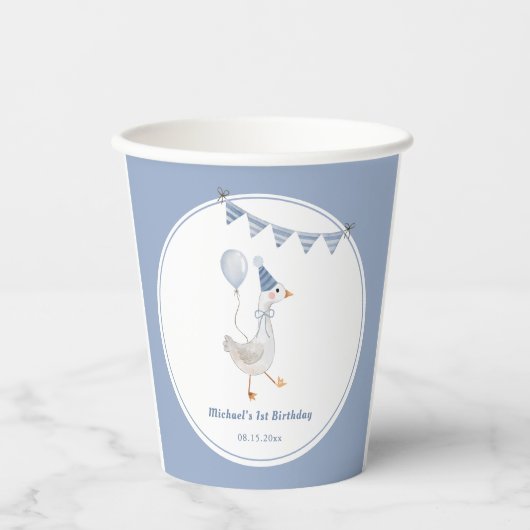 Gekke Goose Blue Boy Verjaardagsfeestje Papieren Bekers (Voorkant)