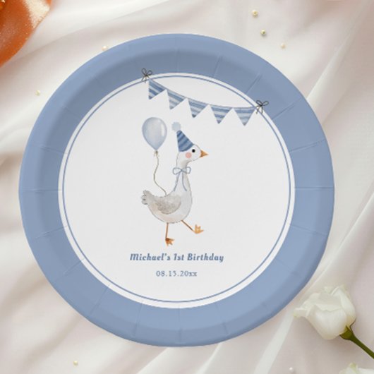 Gekke Goose Blue Boy Verjaardagsfeestje Papieren Bordje
