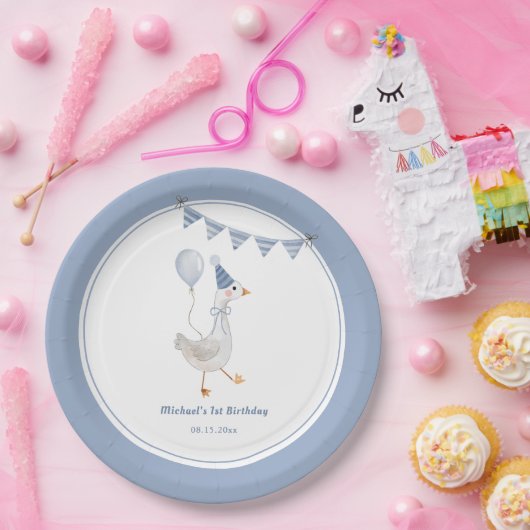 Gekke Goose Blue Boy Verjaardagsfeestje Papieren Bordje (Feest)