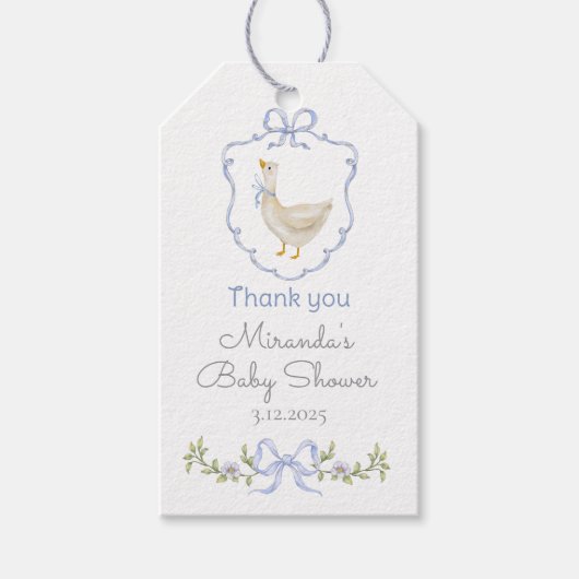 Gekke Goose Blue creat Baby shower Bedankt Cadeaulabel (Voorkant)