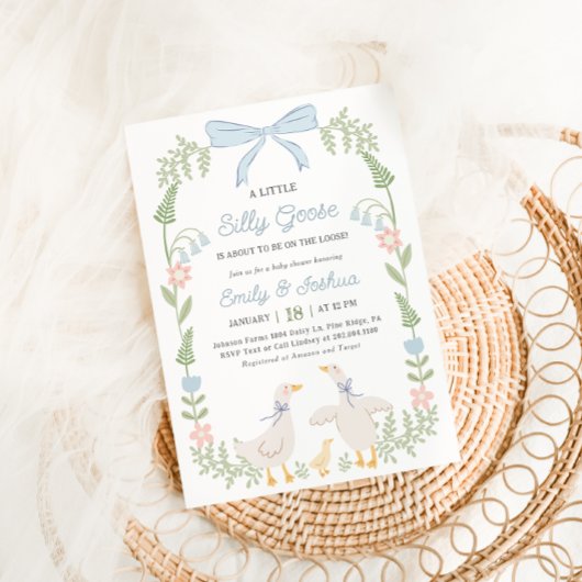 Gekke Goose Blue Floral Baby shower Uitnodiging