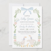 Gekke Goose Blue Floral Baby shower Uitnodiging (Voorkant)