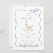 Gekke Goose Blue Floral Bow Baby shower Kaart (Voorkant)