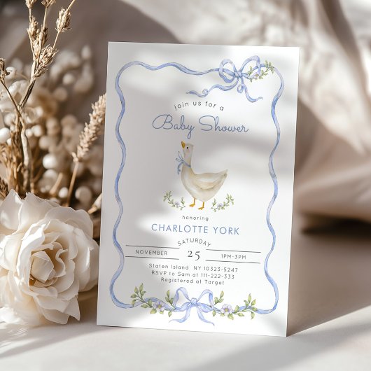 Gekke Goose Blue Floral Bow Baby shower Kaart