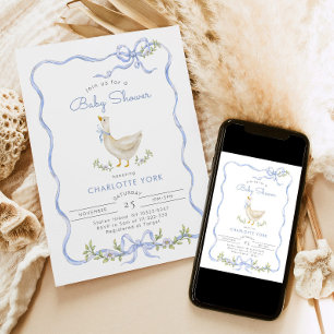 Gekke Goose Blue Floral Bow Baby shower Kaart