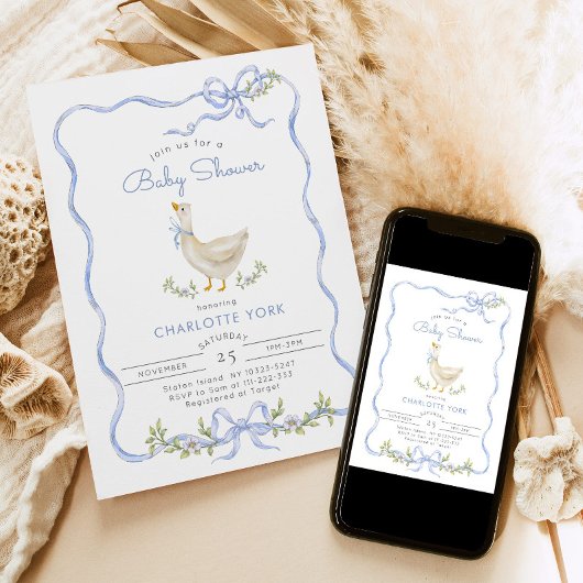 Gekke Goose Blue Floral Bow Baby shower Kaart