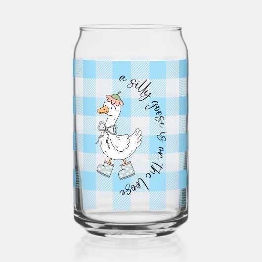 Gekke Goose Blue Gingham Blikvorm Glas (Voorkant)