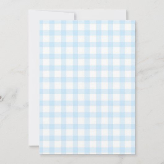 Gekke Goose Blue Gingham Bow Duck Baby shower Kaart (Achterkant)