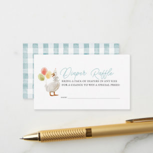 Gekke Goose Blue Gingham Boy Luier Raffle Ticket Informatiekaartje