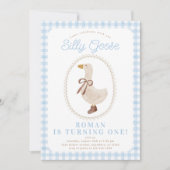 Gekke Goose Blue Gingham Boy Verjaardag Kaart (Voorkant)