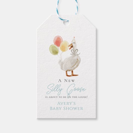 Gekke Goose Blue Gingham Girl Baby shower Cadeaulabel (Voorkant)