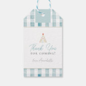 Gekke Goose Blue Gingham Girl Baby shower Cadeaulabel (Achterkant)