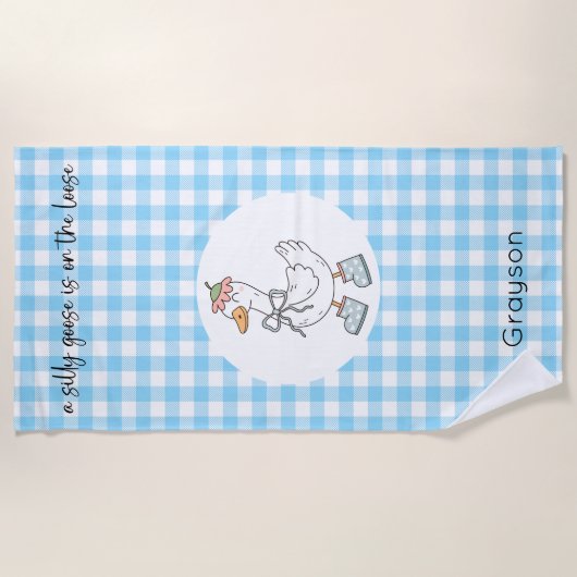 Gekke Goose Blue Gingham Strandlaken (Voorkant)