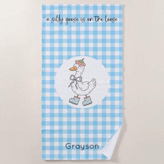 Gekke Goose Blue Gingham Strandlaken (Voorkant)