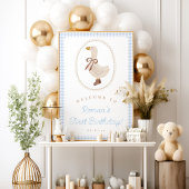 Gekke Goose Blue Gingham Verjaardag Welkomstbord Poster