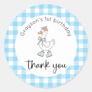 Gekke Goose Blue Verjaardag Bedankt Ronde Sticker