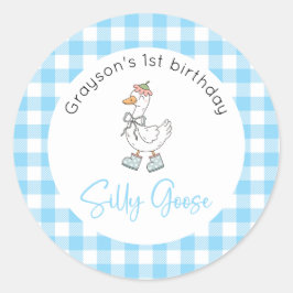 Gekke Goose Blue Verjaardag Ronde Sticker