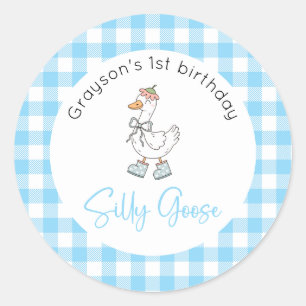 Gekke Goose Blue Verjaardag Ronde Sticker
