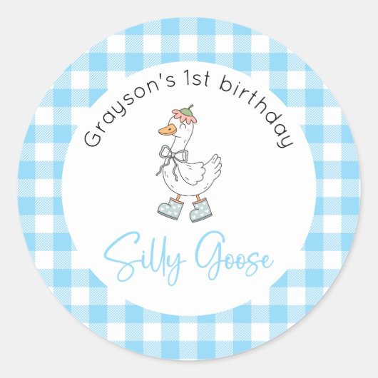 Gekke Goose Blue Verjaardag Ronde Sticker (Voorkant)