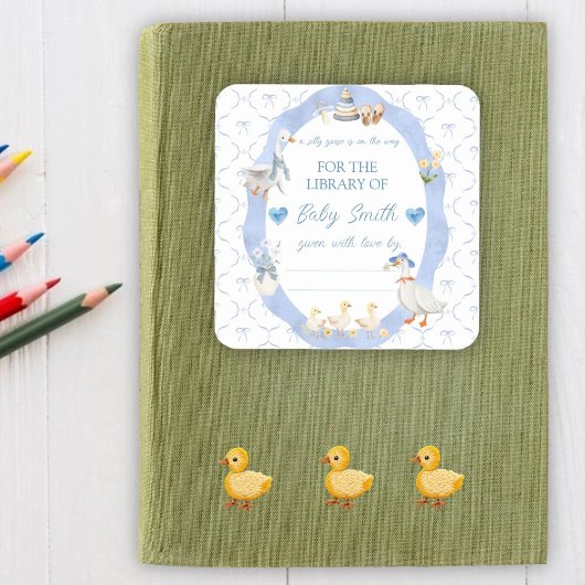 Gekke Goose Bow Baby Boy Shower Book Bord Vierkante Sticker