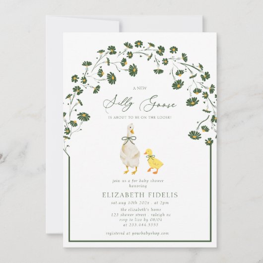 Gekke Goose Bow Floral Daisy Baby shower Kaart (Voorkant)