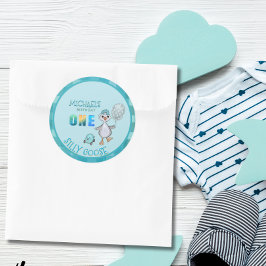 Gekke Goose Boy's Blue Plaid Verjaardag Ronde Sticker