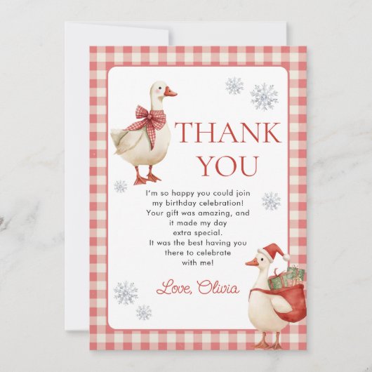 Gekke Goose Christmas Gingham 1st Birthday Bedankkaart (Voorkant)