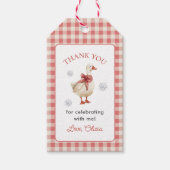 Gekke Goose Christmas Gingham 1st Birthday Cadeaulabel (Voorkant)