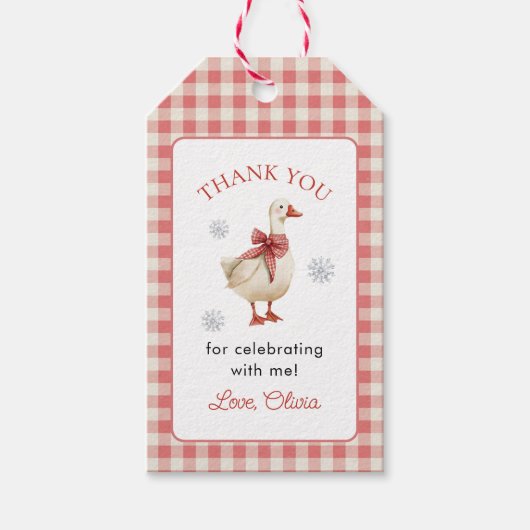 Gekke Goose Christmas Gingham 1st Birthday Cadeaulabel (Voorkant)
