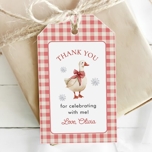 Gekke Goose Christmas Gingham 1st Birthday Cadeaulabel