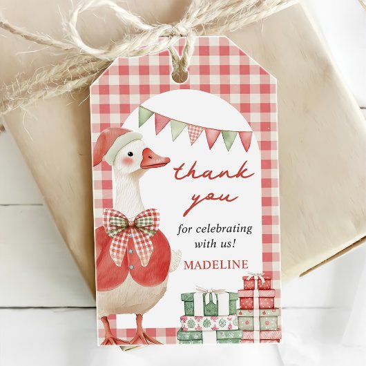 Gekke Goose Christmas Gingham 1st Birthday Cadeaulabel