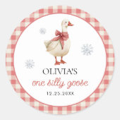 Gekke Goose Christmas Gingham 1st Birthday Ronde Sticker (Voorkant)