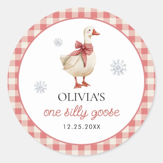 Gekke Goose Christmas Gingham 1st Birthday Ronde Sticker (Voorkant)
