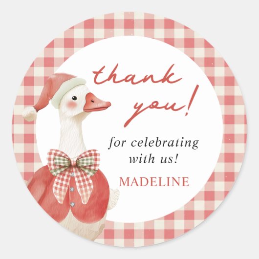 Gekke Goose Christmas Gingham 1st Birthday Ronde Sticker (Voorkant)